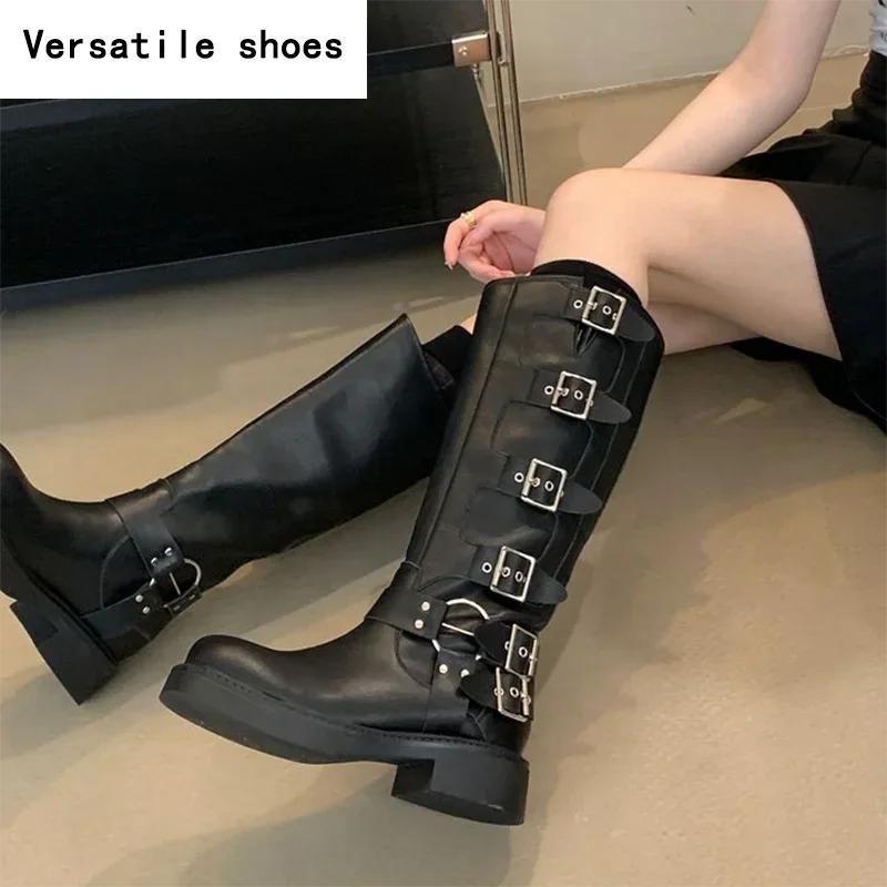 Winter High Women Boots Fashion Metal Decoration Knee High Boots  Female Autumn Winter Girl's Knight Boots Shoes