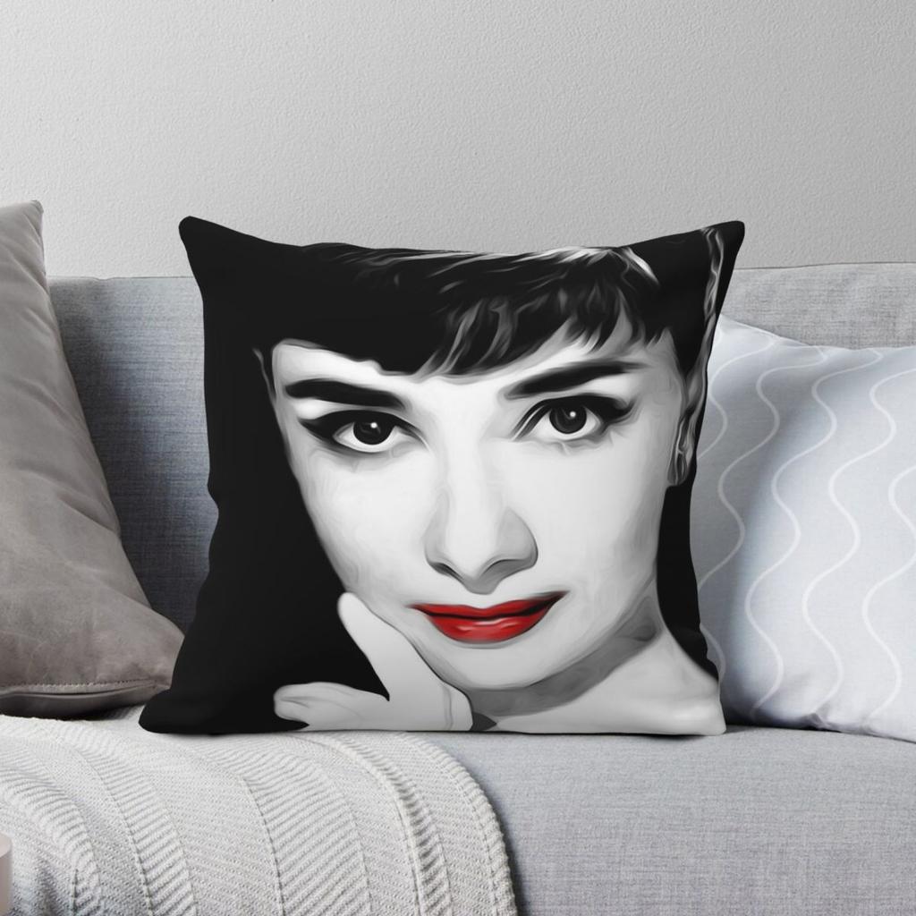 Audrey Hepburn Lippen Quadratische Kissenhülle Polyester Leinen Samt Bedruckt Reißverschluss Dekor Kissenbezug Sofakissenbezug 45x45