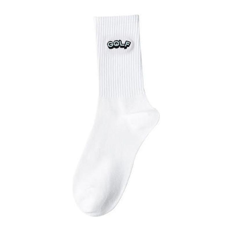 Golf Letter Embroidered Cotton Socks Black And White Wind Street Men And Women Couples Medium Stockings Sports Socks Tide
