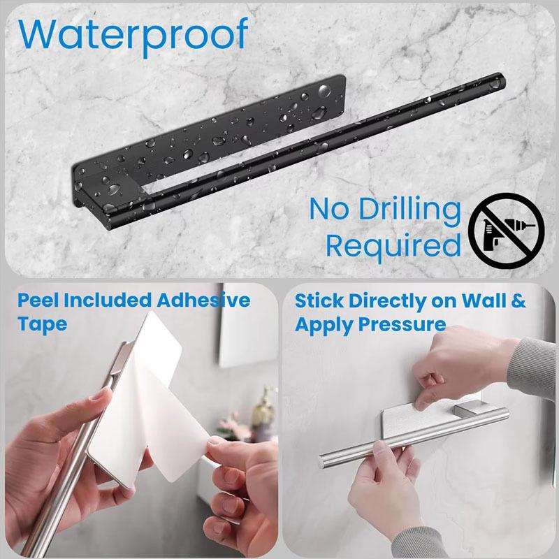 No Drill Brushed Stainless Steel Towel Rack Rust-Resistant Bathroom Towel Holder with Shelf Wall-Mounted Towel Bar