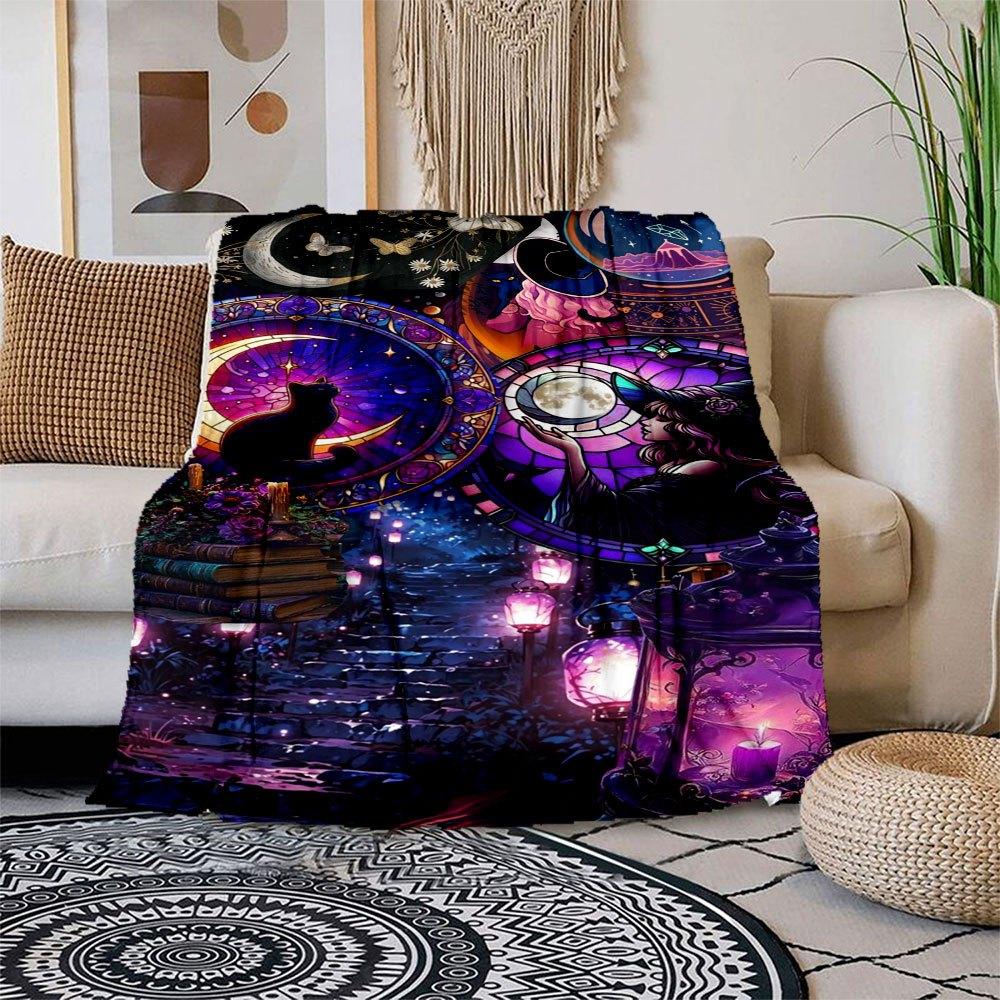 

Witchcraft Wonderland: Enchanted Stained Glass Fantasy Blanket Flannel Throw Blanket for Sofa, Bed, Travel, Camping, Office 100x150cm