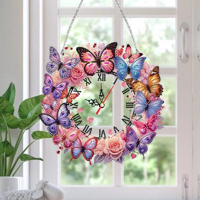 2D Flat DIY Acrylic Special Shape Diamond Painting Clock Pendant 5D Hanging Clock Art Craft for Living Room Decoration