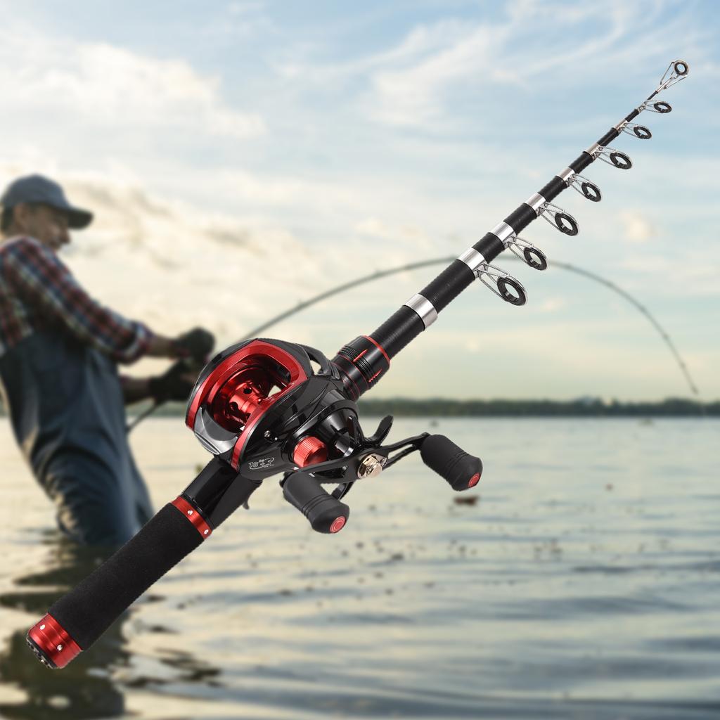 Combo Canna da Pesca e Mulinello Canna da Pesca Telescopica 2,1 m con Mulinello da Baitcasting Mano Destra