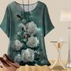 Women's Fashion Casual Loose Spring Shirt Women's Short Sleeve White Yellow Rose Plant Printed Tops