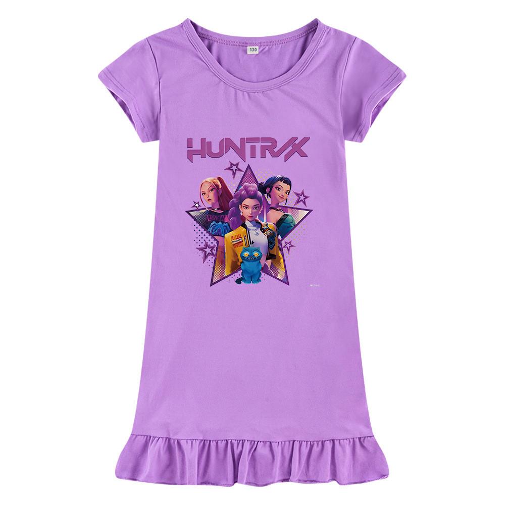 M1220 Kids Girls Kpop Rumi Zoey Mira Print Short Sleeves Ruffle Dress