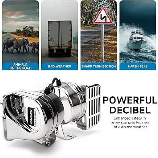 Klaxon Bas Ton en Acier Inoxydable pour Bateaux Klaxons de Voiture Imperméables pour Navires Klaxons de Moto 12V Super Bruyants avec Support de Base pour Sa