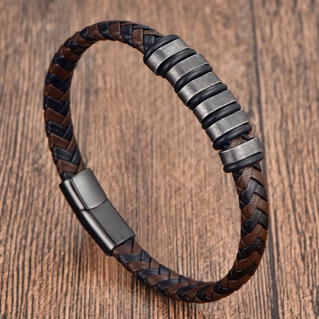Black Leather Rope Cowhide Men's Simple Atmosphere, Genuine Leather Woven Bracelet Handmade Multi-layer Leather Bracelet 2026