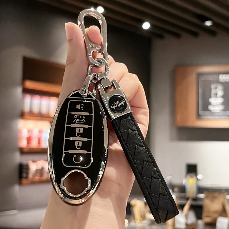 

Чехол для брелока с кожаным шнурком для ключей для Nissan Altima Sentra Maxima Rogue Armada Pathfinder Versa 5 кнопок чёрный