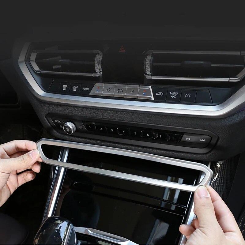 Fibra de carbono ABS Car Center Console Volume Frame Decorativo Capa Guarnição Adesivo Auto Acessórios Para BMW Série 3 G20 G28 -21