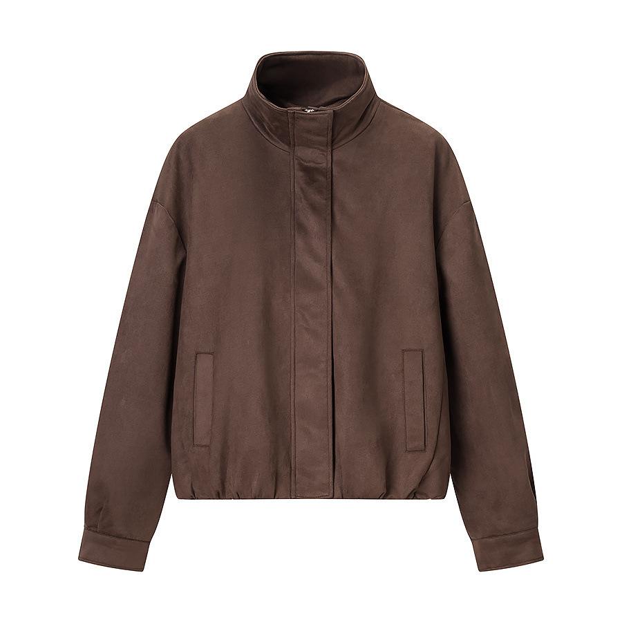Giacca Corta da Donna con Collo Alto in Ecopelle, Vestibilità Larga Casual, Manica Lunga, Cappotto Corto Cargo