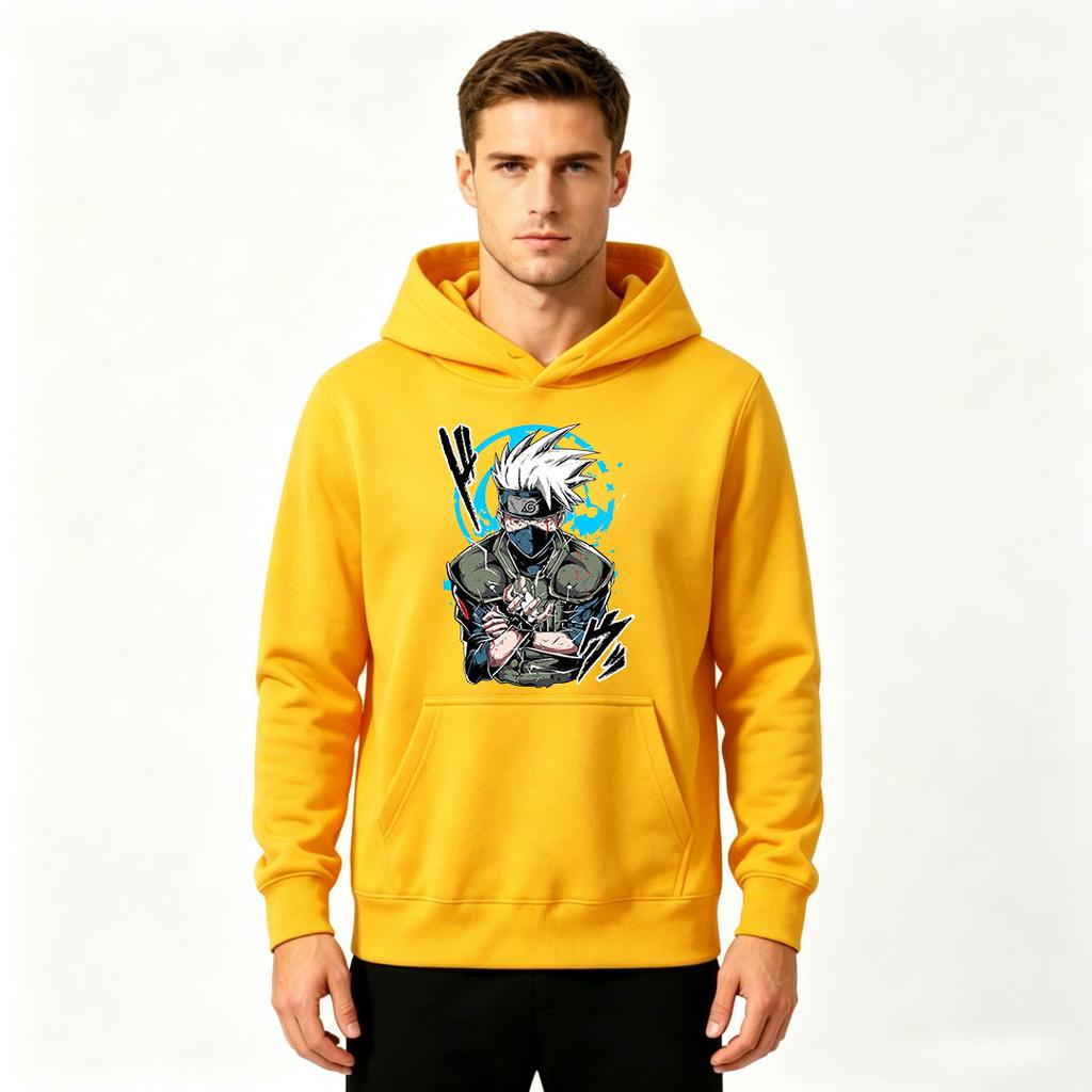 Men Anime Character Print Pullover Hoodie Casual Long Sleeve Sweatshirt for Daily Wear