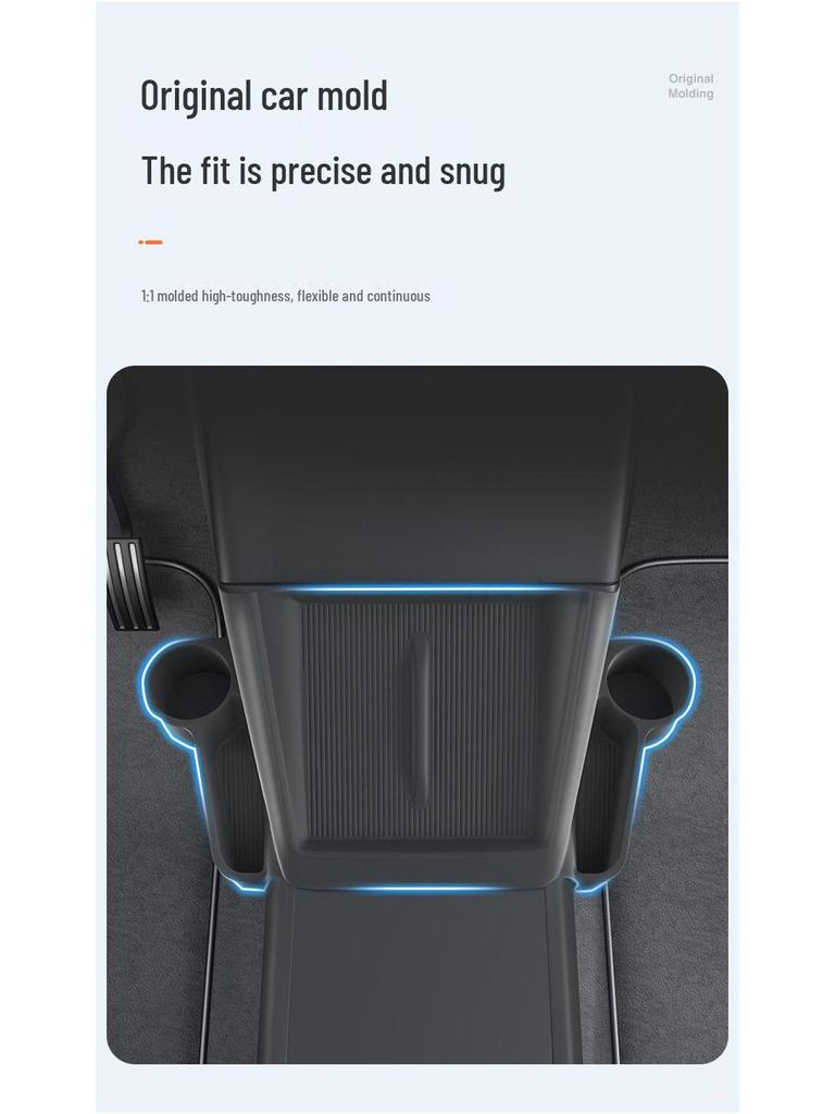 Tesla Wireless Charging Storage Pocket: Dustproof, Wear-resistant, Non-slip, Noiseless, with Dual Cup Holders.