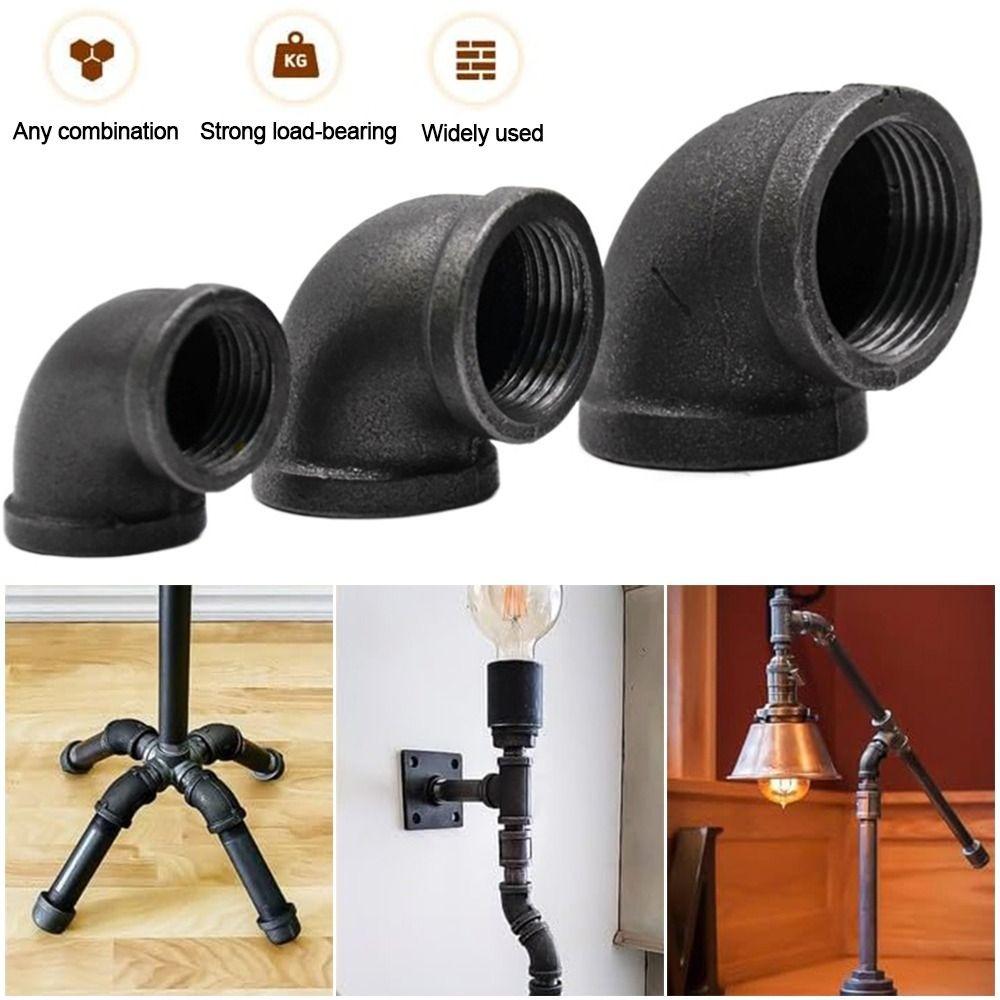New Black Pipe Fittings Malleable Iron Elbow Pipe Connection 1/2'' 3/4'' 1'' Threaded Decor Furniture