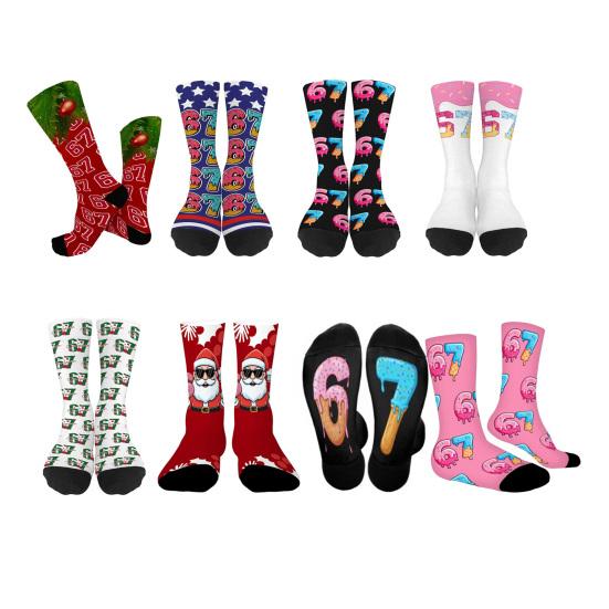Funny 67 Crew Socks 6 7 Creams Drips Casual Socks Six Seven Meme Socks for Men Women Boys Girls Christmas Gifts