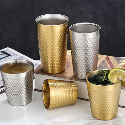 Keep Cold Double-Wall Beer Cups Hammered Texture Milk Mugs New Cold Water Drinks Cup  Bar