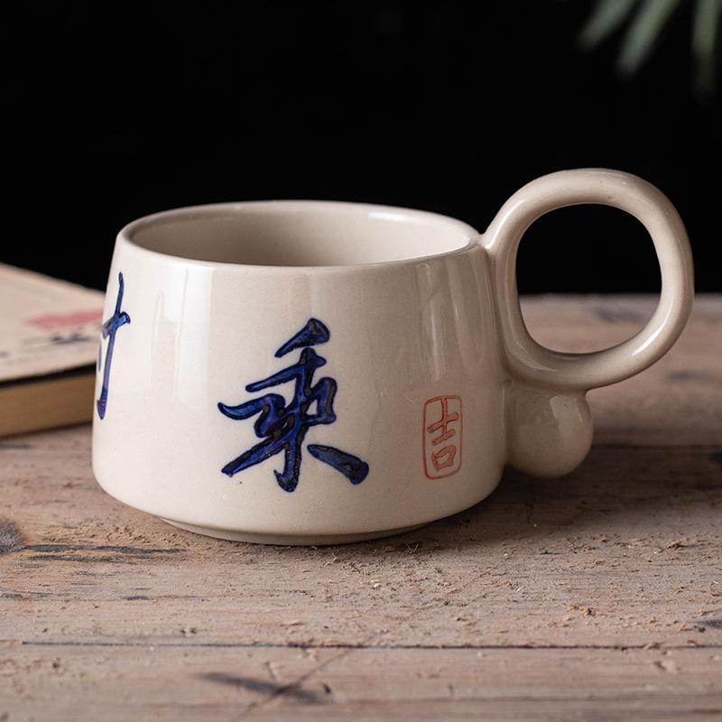 Retro simple Chinese ins style mug, breakfast creative home pastoral ceramics personalized water cup coffee cup