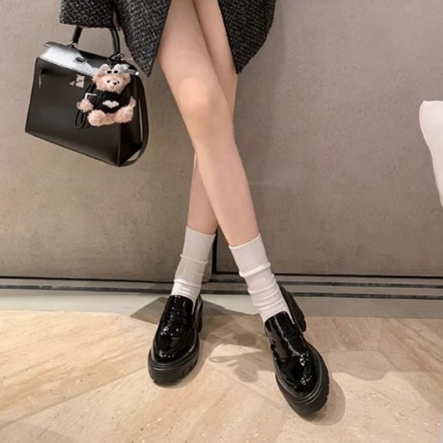 Grape mother autumn and winter new thick-soled heightening small leather shoes women wear high-end soft leather loafers women's sweet sister style