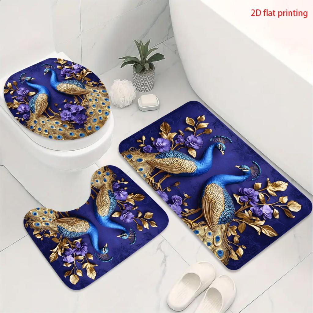 4Pcs Elegant And Gorgeous Shower Curtain Set with Non-Slip Bath Mat, Toilet Lid Cover, Contour Rug & 12 Hooks, Bathroom Decor