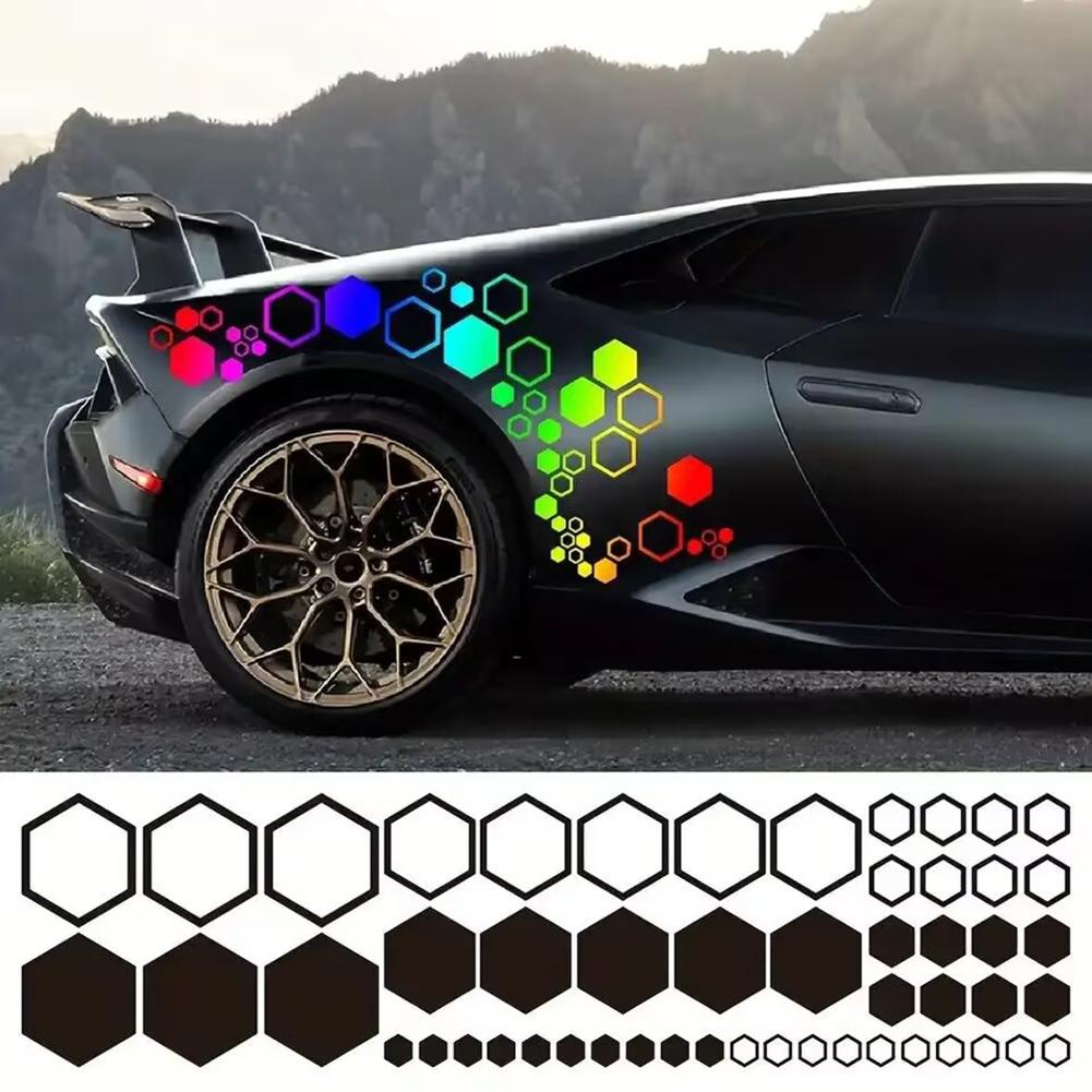 Auto Waben Vinyl Aufkleber, Große Kleine Kombination Sechseckige Sticker DIY, Offener Stil Dekoration 52 Stück/Set