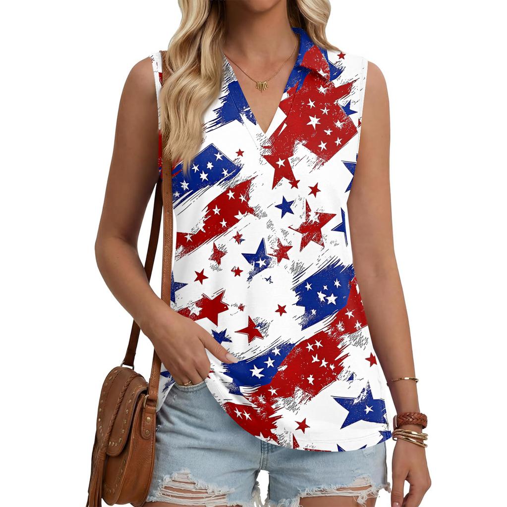 Women's Fashion Casual Lapel Sleeveless Color Shirt Women's V-Neck Up Tops