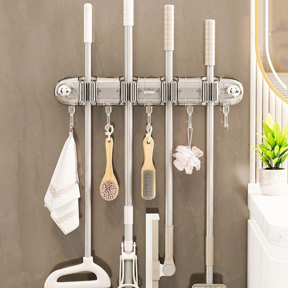 Self-Adhesive Suction Cup Mop Clamp Punch-free Mop Clip Rack Broom Mop Holder Bathroom