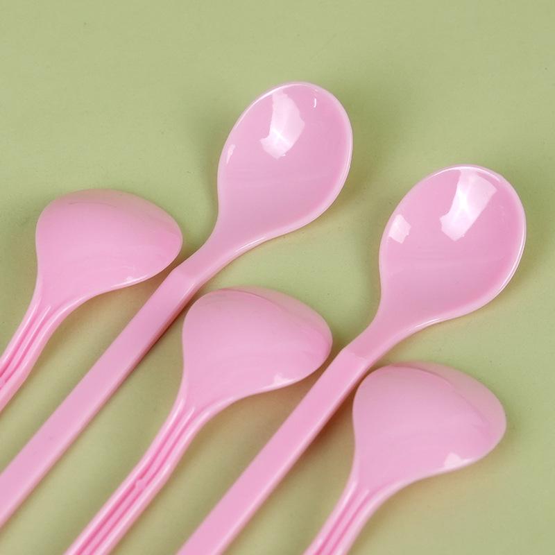 Disposable Long Handle Plastic Spoon for Fruit Salad, Cake, Ice Cream, and Yogurt - 13 Cm