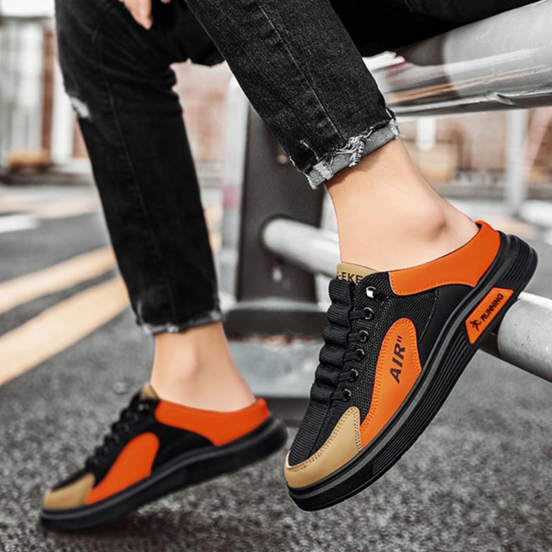 Summer Men's Mesh Semi Slippers Fashion Platform Slip on Slippers Home Mute Slides Outdoor Casual Sandal Shoes for Men Sandalias