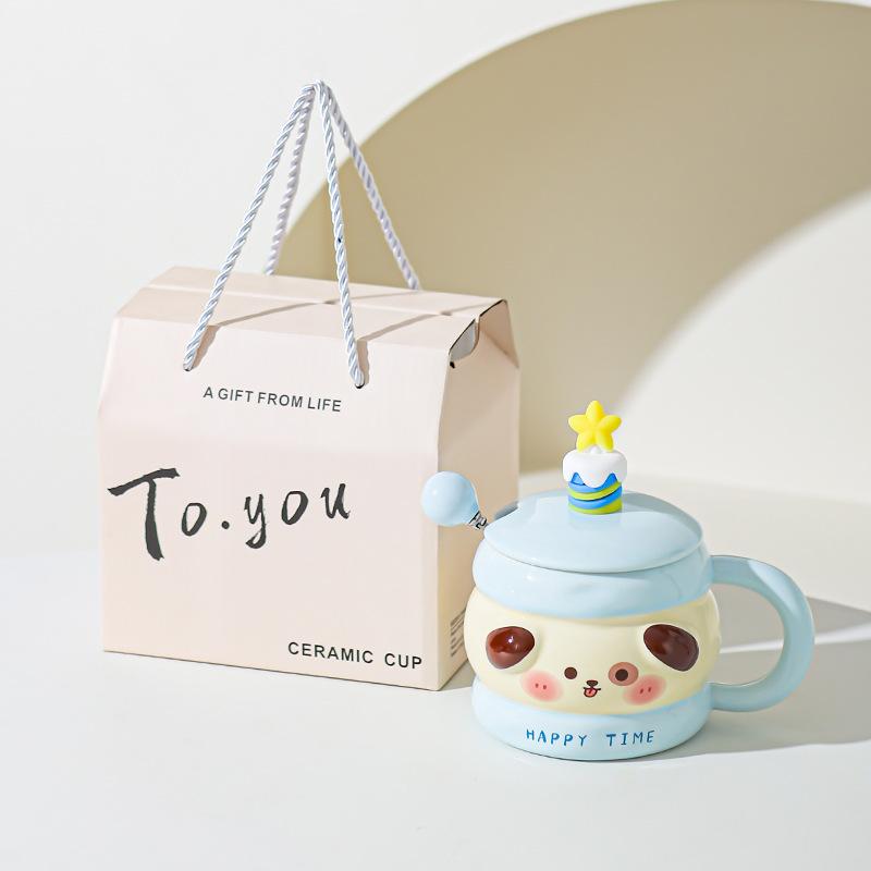 Cute Ceramic Water Cup Birthday Gift for Girls Super Cute and Beautiful Couple Mug with Lid Spoon Cup Souvenir