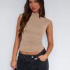 Women European American Style Solid Color Slim Fit Half Turtleneck Sleeveless Sexy Tank Top