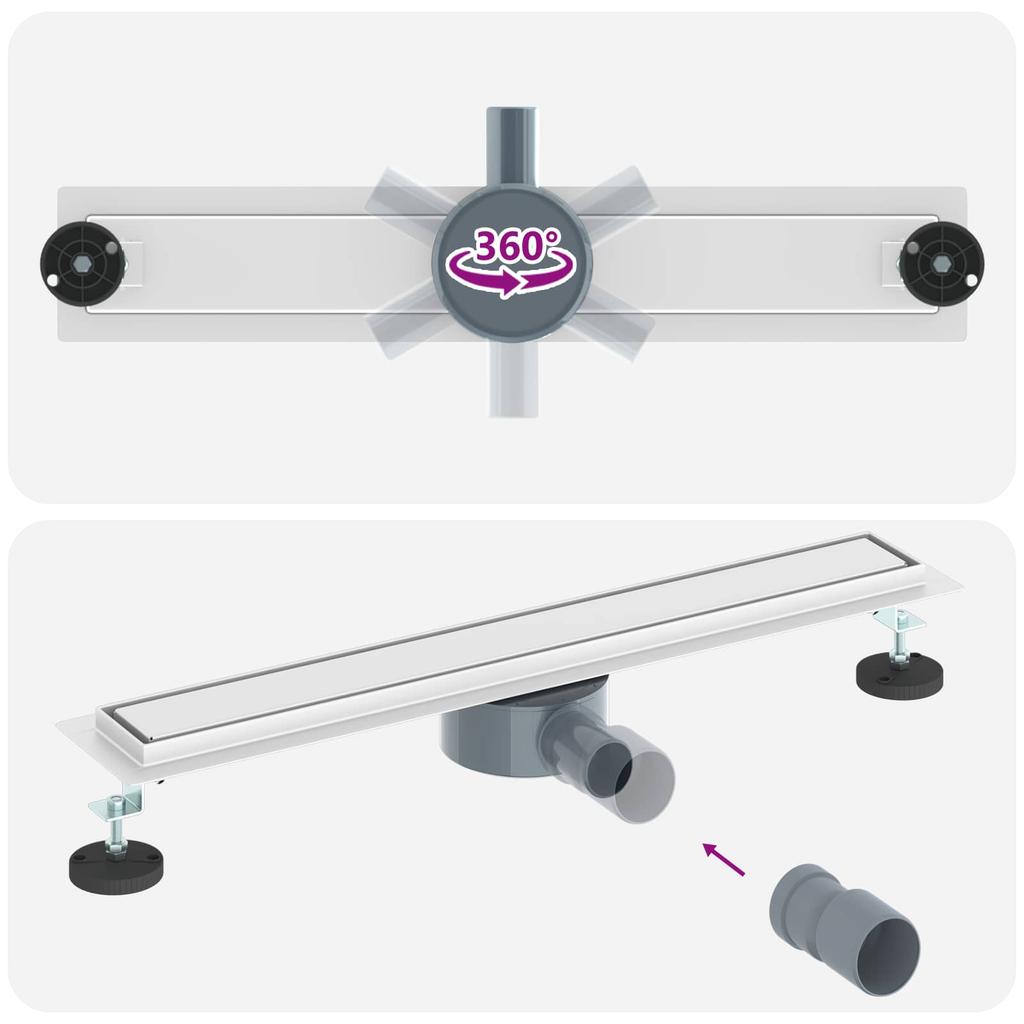2 in 1 Shower Drain with 360 degrees Siphon Silver 60 cm Stainless Steel 304