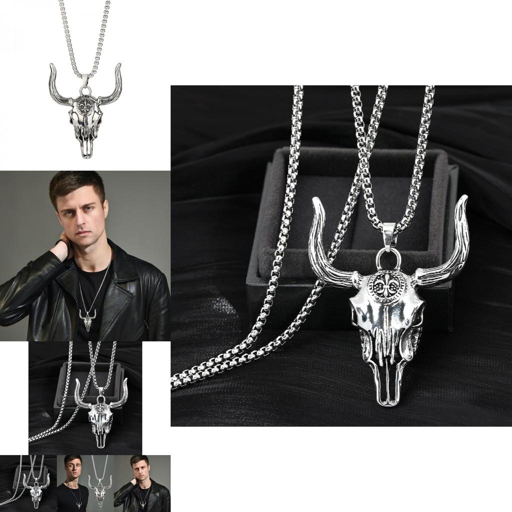Unique Retro Style Bull Skull Necklace For Men Featuring Premium Titanium Steel Material