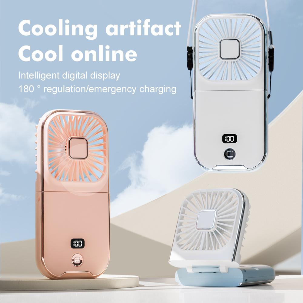 

F30 Pro Digital Display Pocket Mini Fan Neck Mounted Handheld 3-Speed Folding Fan with Power Bank Function Pink