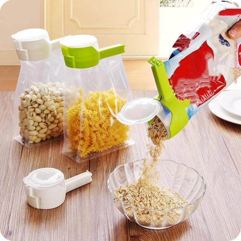 2Pcs Bag Clips For Food Storage With Pour Spouts Kitchen Chip Bag Clips Plastic Cap Sealer Clip For Kitchen Storage