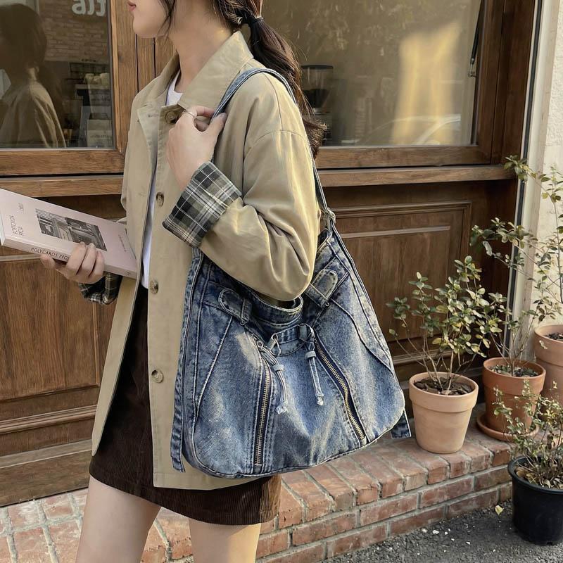 Borsa Tote in Denim da Donna Borsa Grande Capacità Borsa a Spalla Borsa a Tracolla