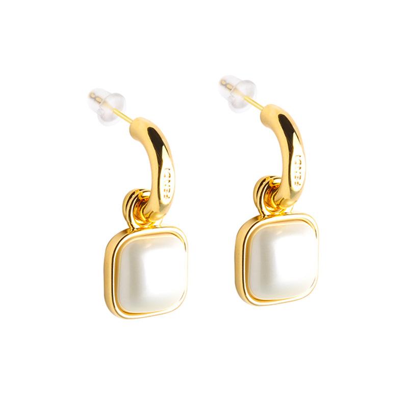 French Tassel Drop Earrings, Square Pearl Studs, Simple Earrings, Modern Statement Dangle Jewelry