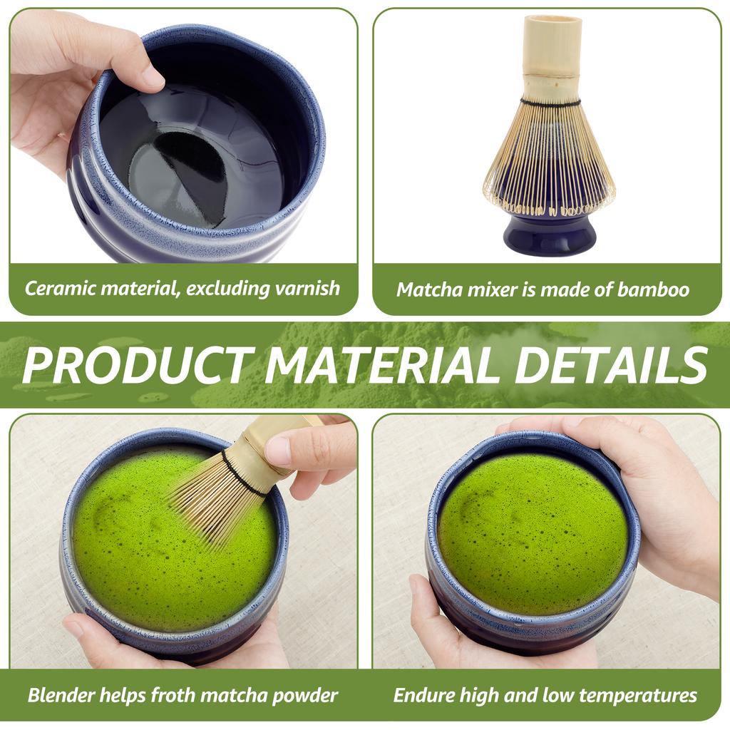 4-teiliges Matcha-Tee-Werkzeugset Matcha-Besenset Japanischer Stil Teezubereitungsset mit Löffel Besenhalter Schale für Zuhause Anfänger