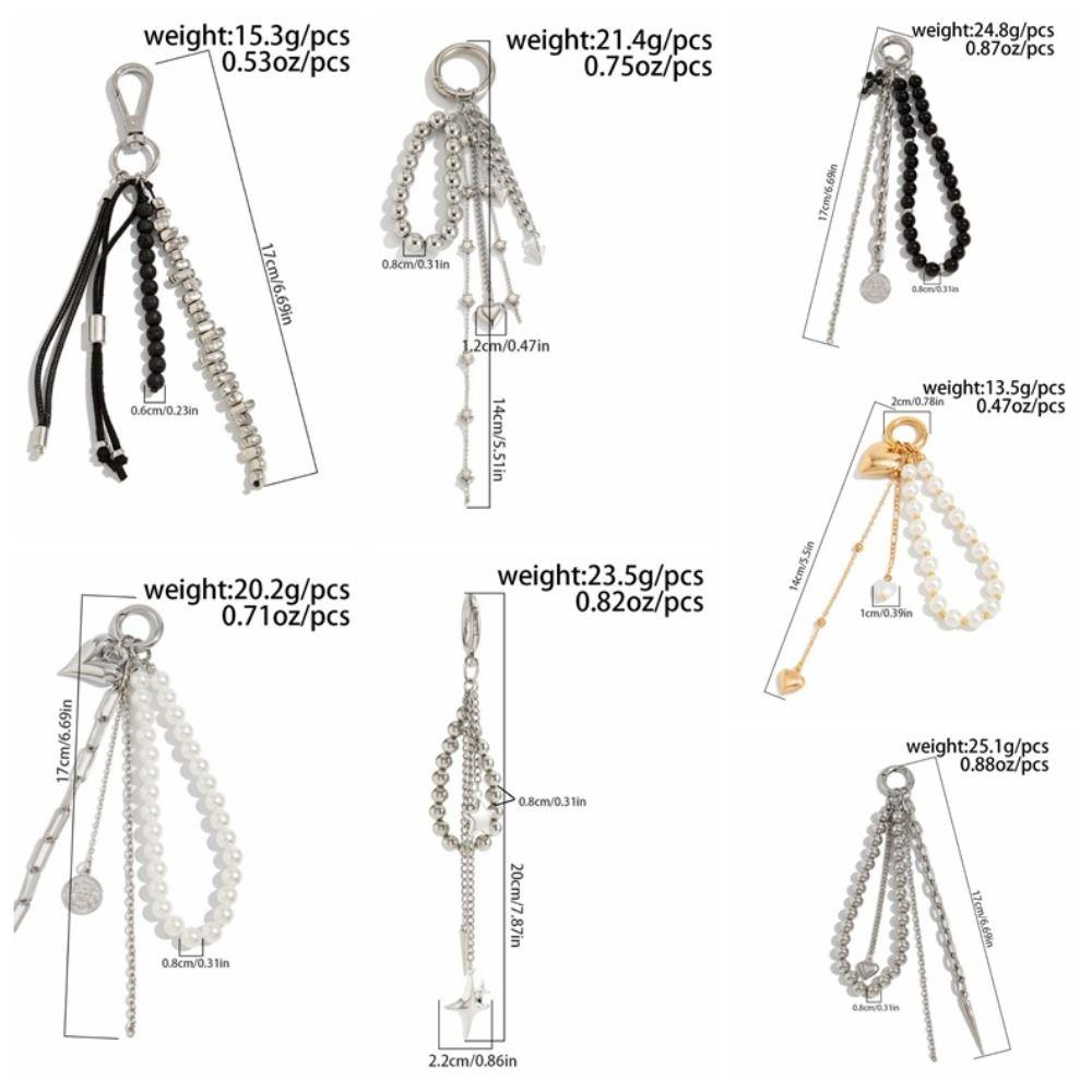 Star Rivet Pearl Beadeds Keychain Metal Peach Heart Key Ring Fashion Chain Bag Pendant  Decoration