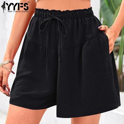 Damenmode, lässig, einfarbig, bedruckt, Sport-Shorts mit hoher Taille