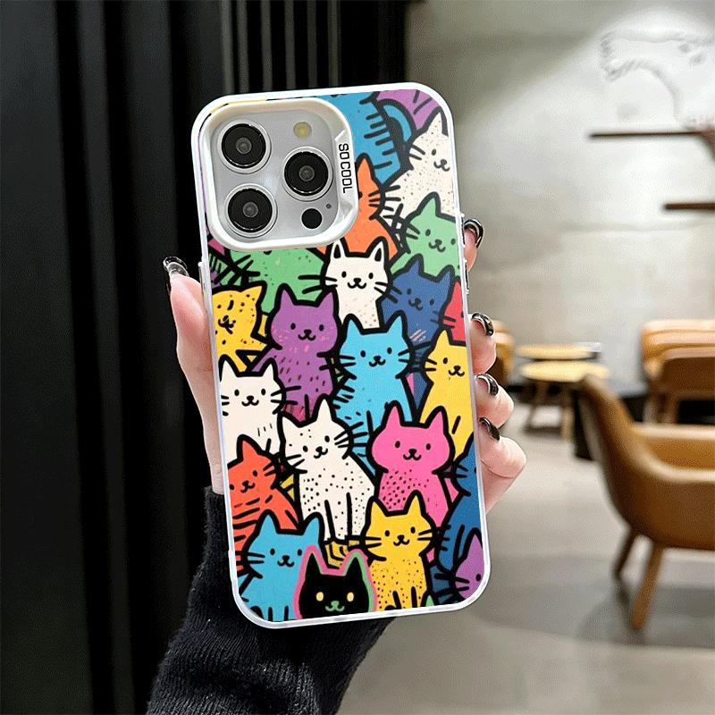 Cartoon Cute Cats Theme Soft Phone Case for iPhone 15 16 17 Pro Max 17Air 16E 14 Plus 13 12 Mini Shockproof Cover Back Shell