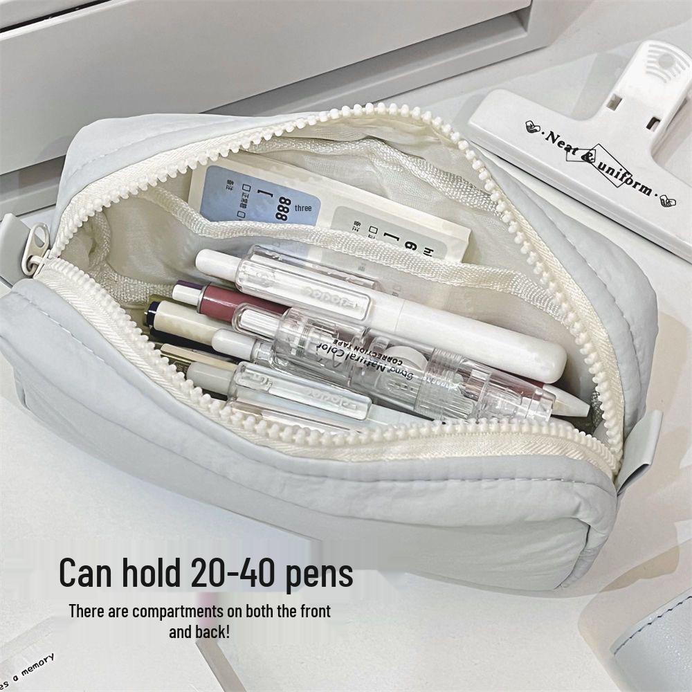 Sea Salt Blue Large Capacity Japanese-Style Pencil Case - Simple, Solid Color Student Stationery Bag