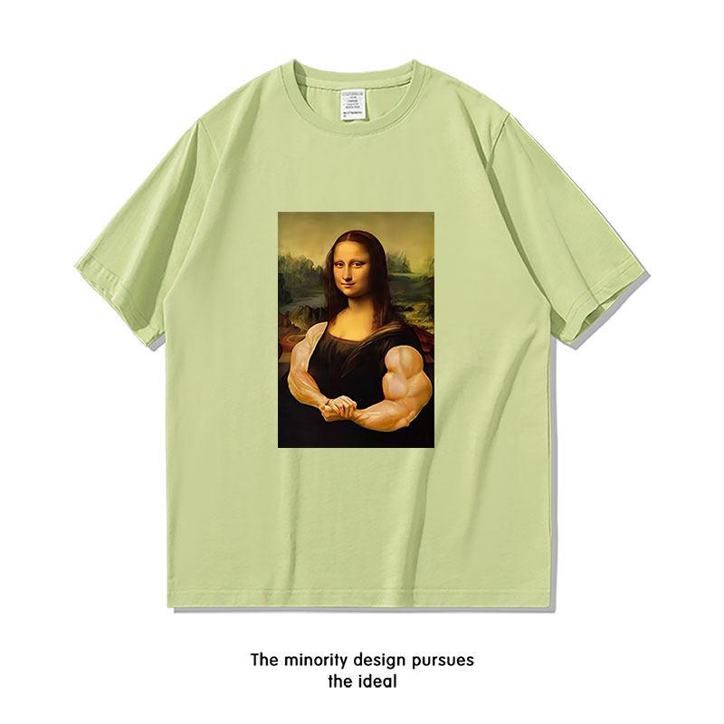 Summer Parody Mona Lisa Fitness Muscle Pure Cotton Printed New Tshirt Loose and Funny Unisexs and Womens Casual Tshirt