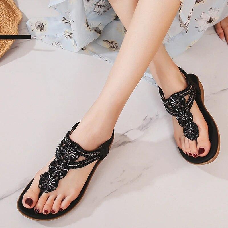 2026 Summer Holiday Shoes Women Sandals Flip Flops Flowers Flat Women Sandals Bohemian Style Brand Ladies Shoes Plus Size 42