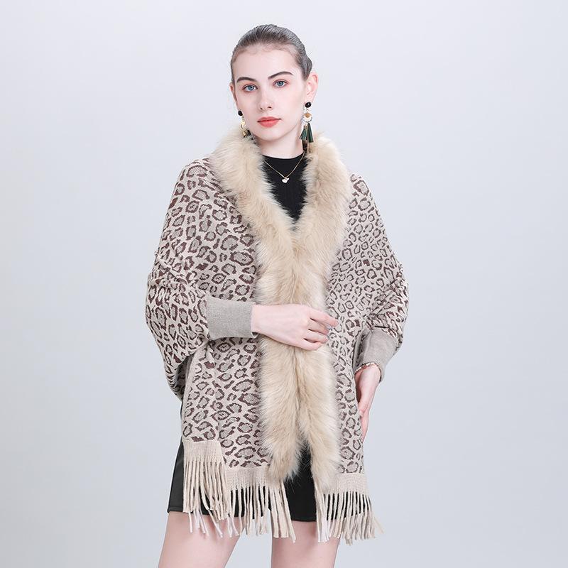 New Faux Fur Collar Imitation Cashmere Women Scarf Winter Vintage Leopard Poncho Warm Thick Wrap Capa Para Mujer Pashmina Shawl