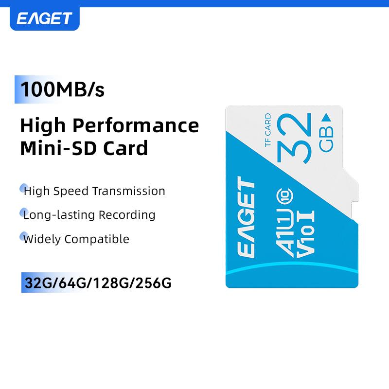 EAGET SD-Karte, V30 I A1 Klasse 10, Hochgeschwindigkeits-Speicherkarte, Langanhaltende Aufnahme, Keine Batterie, für Smartphones, Computer, Kameras, Spiele