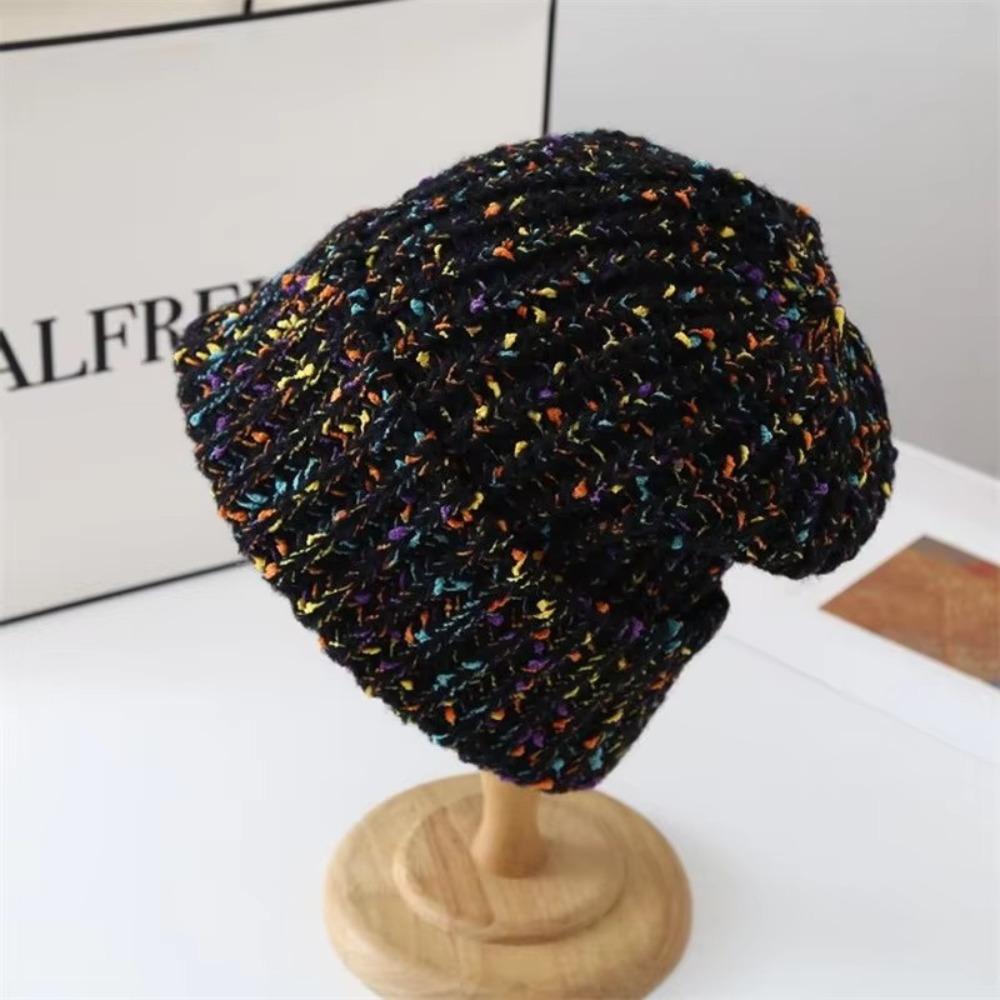 Keep Warm Beanie Hat Mixed Color Ear Protection Hat Trendy Knitted Hat  for Autumn & Winter