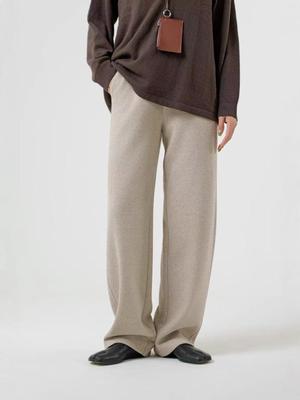 Pantalon pour femme grande taille en mélange de laine doublé polaire à jambe courbée pour l'automne/hiver
