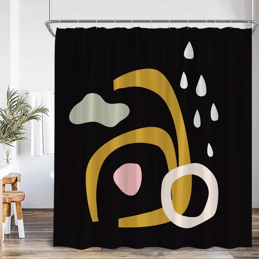 Abstract Geometric Shower Curtain Mid Century Flower Leaf Nordic Minimalist Bathroom Decor Modern Polyester Bathtub Curtain