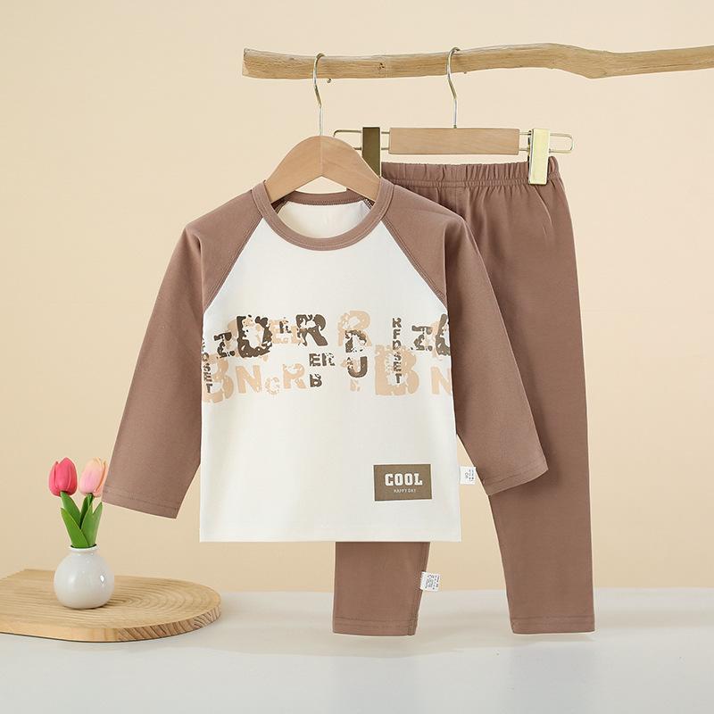 Children Cotton Raglan Long Sleeve Top and Pants Set Boys Girls Thermal Underwear for Spring Fall