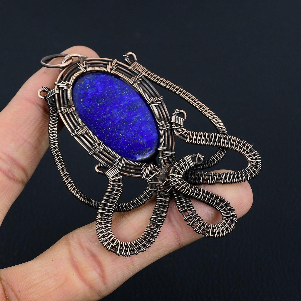 Lapis Lazuli Pendant Handmade Gemstone Jewelry, 999 Copper Wire Wrapped Pendant ,Unique Design Jewelry Pendant
