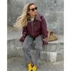 Wine Red Faux Leather Jakcet Fashion Outerwear Thicken Zipper Lapel Pu Coats Autumn Winter Streetwear Ladies Tops Women